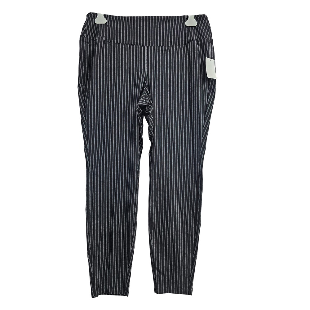 Worthington Skinny Pull On Pants Womens 16 Black Pinstripe Career Trousers NEW